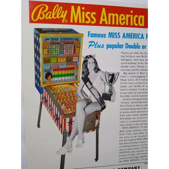 Miss America Pinball FLYER Original 1975 Bingo Game Art Pretty Lady Seated - Picture 6 of 7